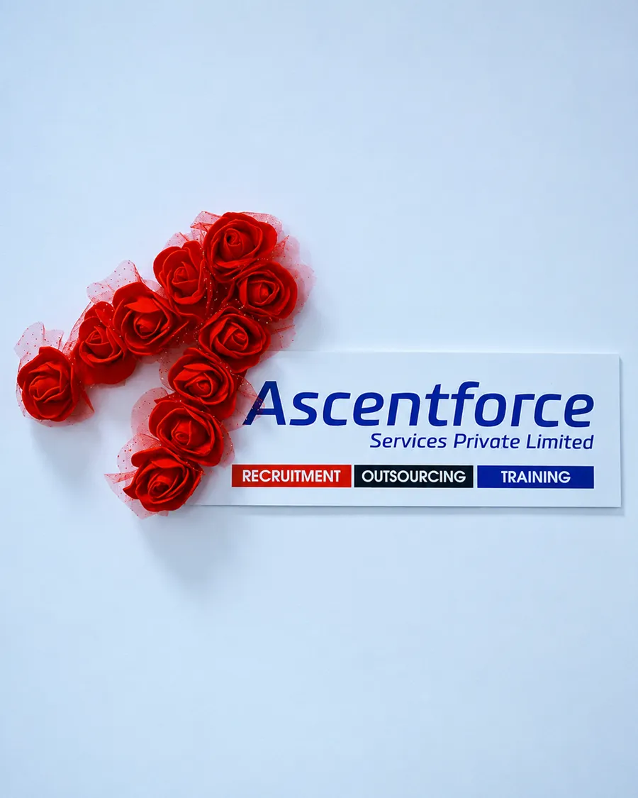 Ascentforce Services logo with red roses, recruitment, outsourcing, and training.