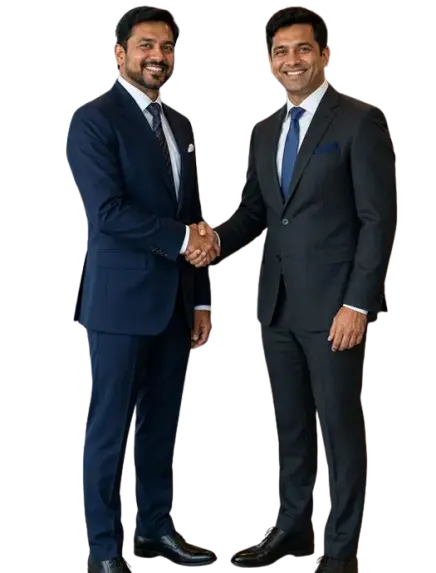 Two professional corporate executives shaking hands representing Ascentforce HR solutions and strategic workforce management services.