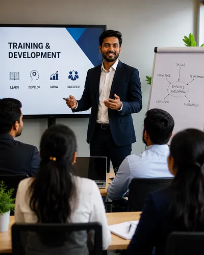 Asentforce corporate trainer delivering an engaging employee development presentation.